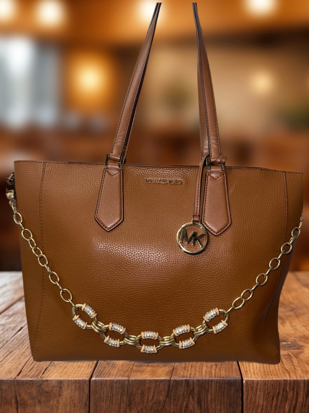 Bag Chain 25” Chunky Gold Chain with Rhinestone Accents
